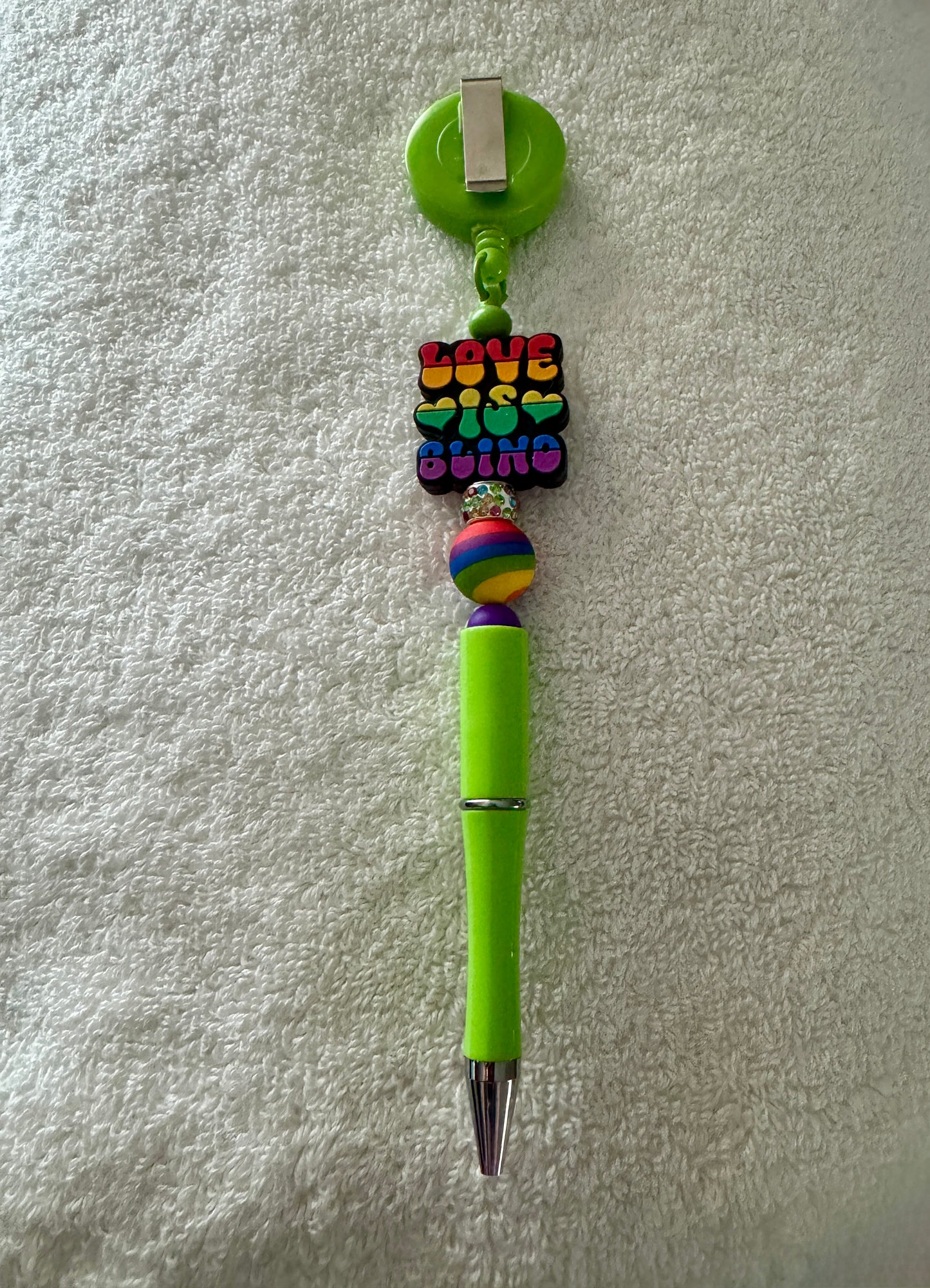 Handmade Pride Black Ink Pen with Retractable Badge Reel & Pull Clip