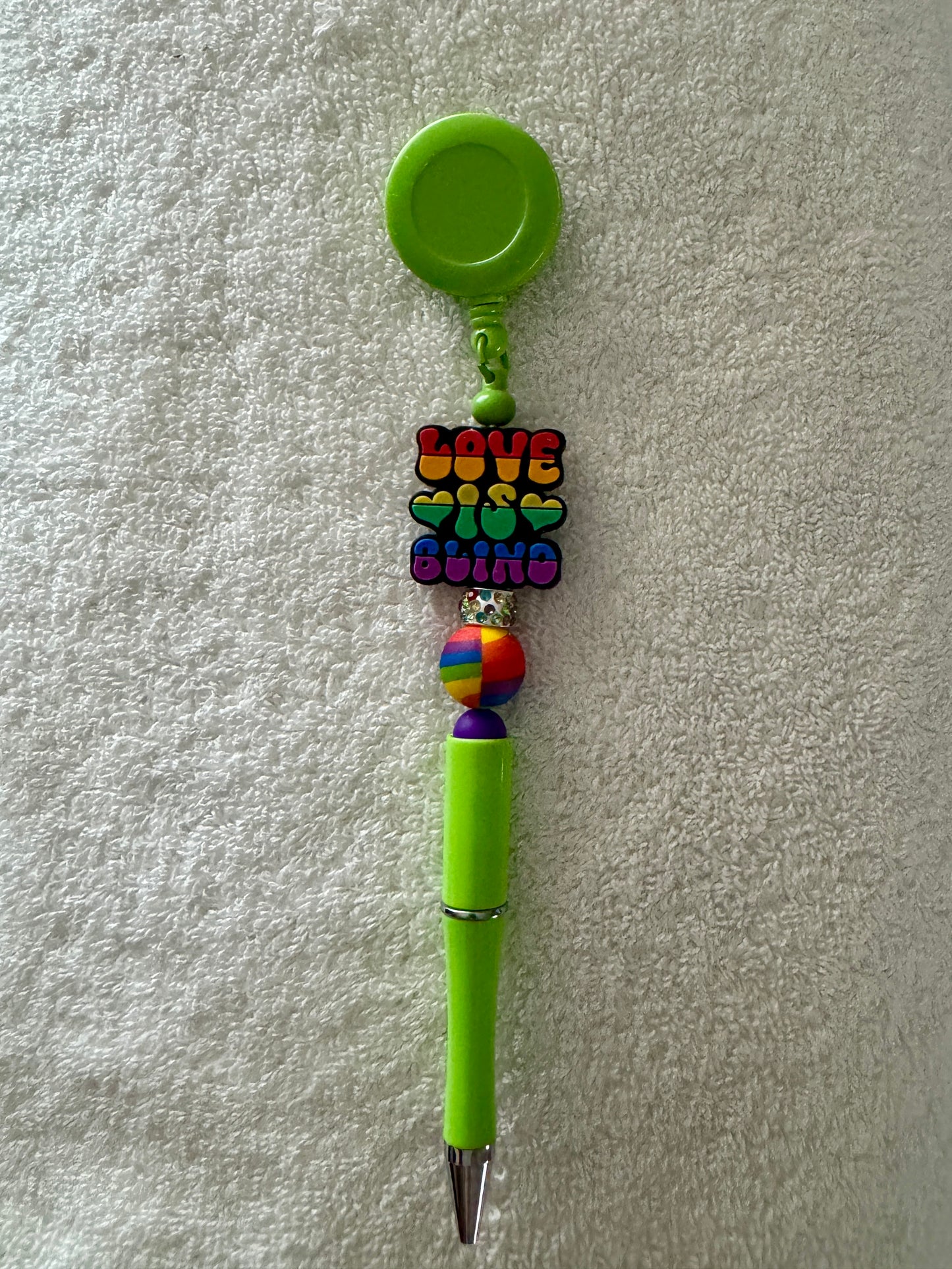 Handmade Pride Black Ink Pen with Retractable Badge Reel & Pull Clip